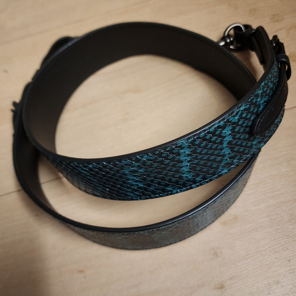 Coach Genuine snakeskin and smooth leather Bag Strap  Pewter /Pine Green 89324